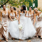 Sexy Champagne Open Back Pleats Mermaid Long Bridesmaid Dresses