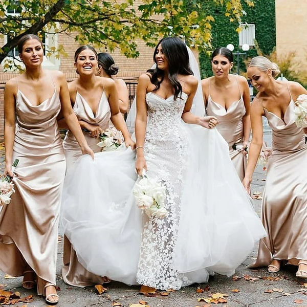 Sexy Champagne Open Back Pleats Mermaid Long Bridesmaid Dresses,BD930833