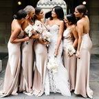 Sexy Champagne Open Back Pleats Mermaid Long Bridesmaid Dresses