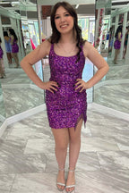 Square Neck Sequin Fringe Short Mermaid Homecoming Dresses