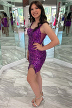 Square Neck Sequin Fringe Short Mermaid Homecoming Dresses