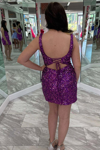 Square Neck Sequin Fringe Short Mermaid Homecoming Dresses
