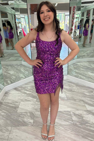 Square Neck Sequin Fringe Short Mermaid Homecoming Dresses