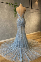 Tulle Strapless Hot Sequin Sparkle Beaded Column Court Train Prom Dresses