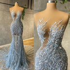 Tulle Strapless Hot Sequin Sparkle Beaded Column Court Train Prom Dresses
