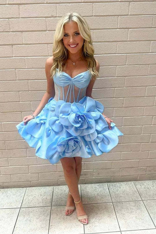 Robes courtes de cocktail en forme de A avec bustier en cœur et rosette