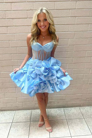 A-line Sweetheart Corset Short Cocktail Dresses with Rosette