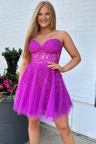 Sweetheart Red Lace Corset A-Line Homecoming Dresses