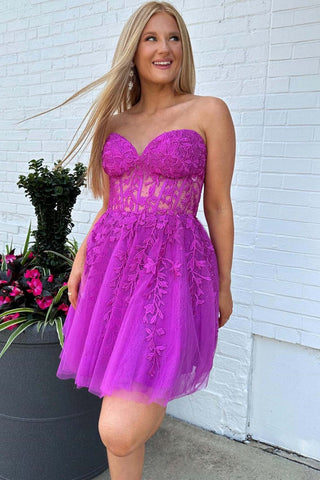 Sweetheart Red Lace Corset A-Line Homecoming Dresses