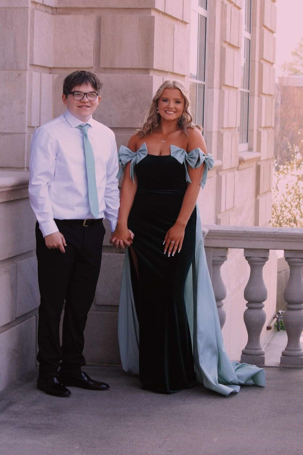 Mermaid Strapless Black Satin Long Prom Dresses with Pink Bows