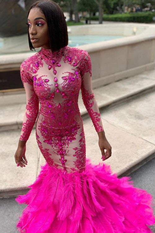 long sleeve dresses for prom Ombreprom Modest Elegant Burgundy Scoop Neck Long Sleeves Ball Gown Prom Dresses With Appliques main image 1