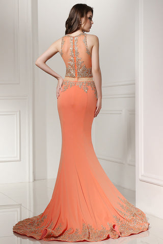 Two Pieces Mermaid Lace Appliques Long Evening Dress