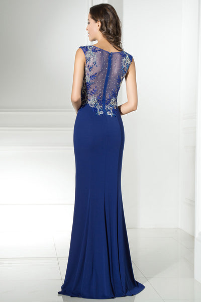 Royal Blue Formal Long Simple Beaded Evening Dress, BS34