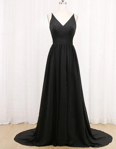 A Line Long Black Prom Dresses with Split,BD930648