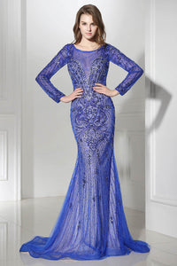 Purple Long Sleeves Evening Dress Formal Mermaid Prom Dress, BS43