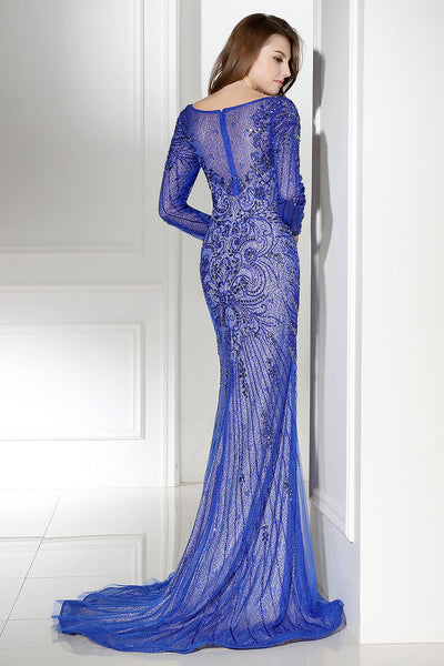 Purple Long Sleeves Evening Dress Formal Mermaid Prom Dress, BS43