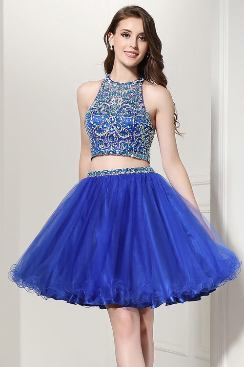 Two Pieces Short Prom Dress For Girls Royal Blue Homecoming Dress –  luladress