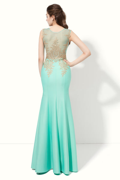 Mint Green Mermaid Lace Appliques Long Prom Dress, LX412