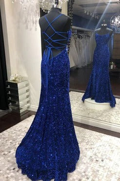 Mermaid sequins long prom dresses blue evening dresses,BD930706 – luladress