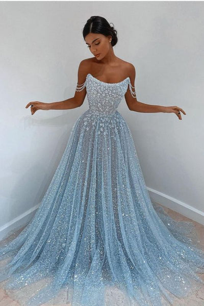 Elegant Sleeveless Blue Lace Prom Dress Long,PD21011