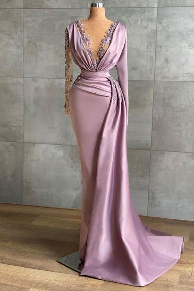 Long Sleeves Lace Prom Dress Mermaid Evening Party Gowns,BD2989