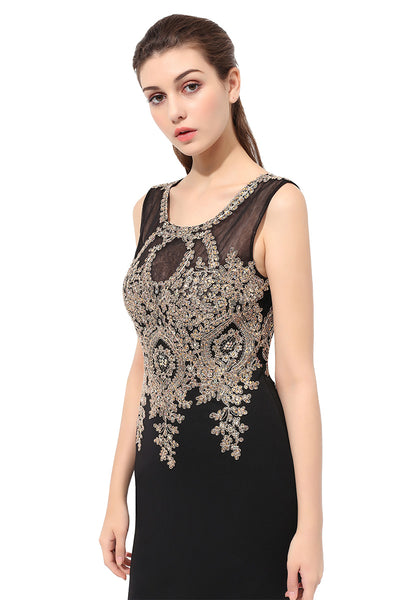 Black Sleeveless Long Evening Prom Dress With Lace Appliques, BS41