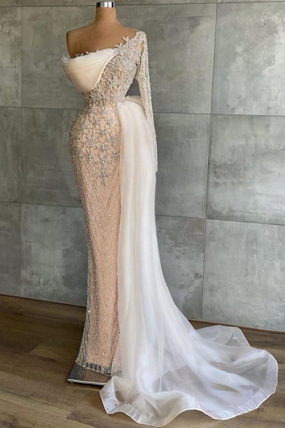 Luxury Tulle One Shoulder Beading Zipper Mermaid Evening Dresses,BD93025
