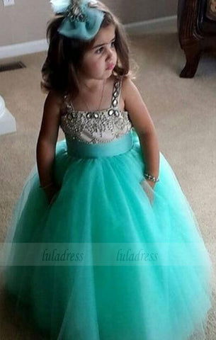 Straps Crystals Tulle Flower Girl Dress Cute Long Girl's Pageant Dress,BD99854