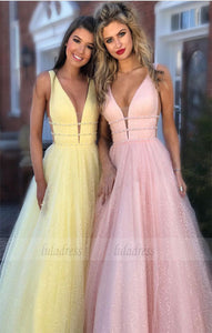 Sparkly V-Neck Prom Dresses  Long Party Gowns,BD98651