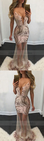 unique deep v neck mermaid party dresses