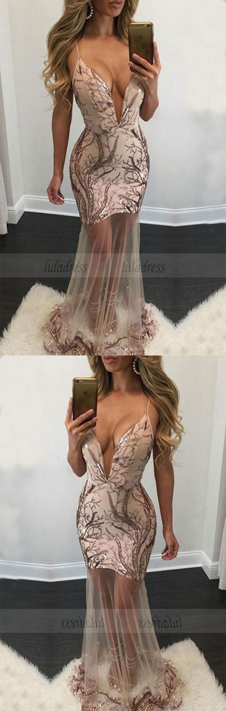 unique deep v neck mermaid party dresses