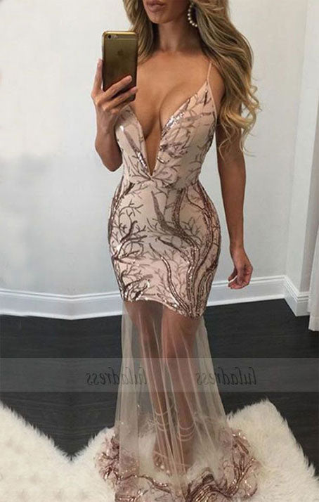 unique deep v neck mermaid party dresses