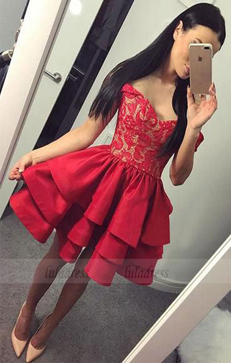 short prom dress, a line homecoming dresses,red prom dress,BD98441