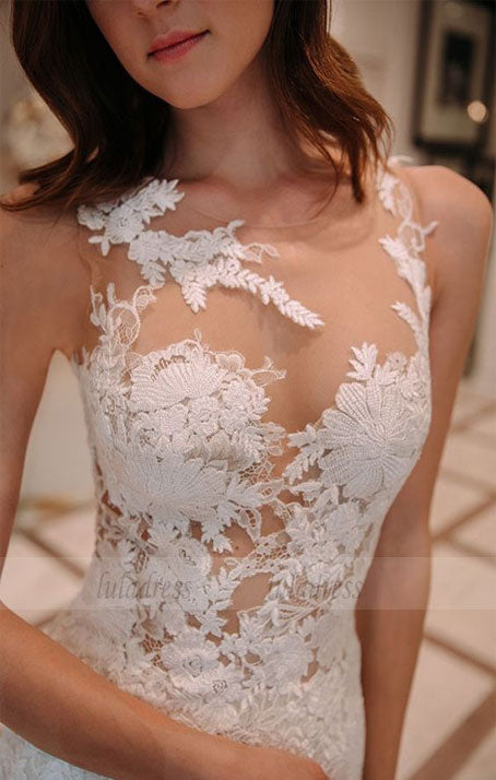 tight lace wedding dresses with court train, fashion wedding gowns,BD98328