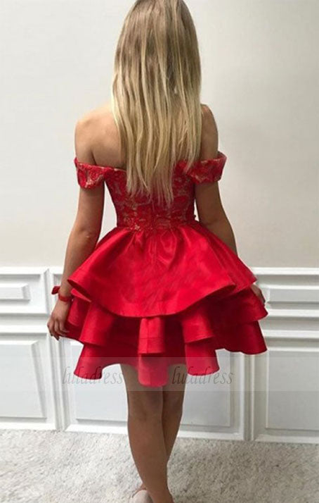 short prom dress, a line homecoming dresses,red prom dress