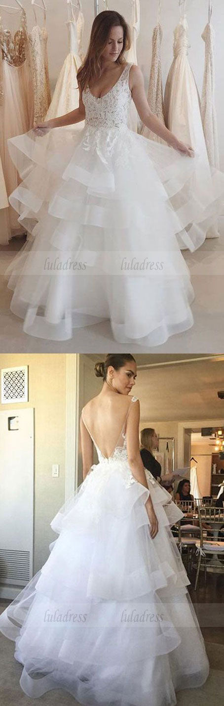 Charming Wedding Dress, Open Back Appliques Tulle Wedding Dress, Sexy Bridal Dresses