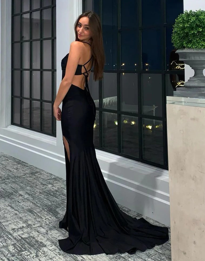 Mermaid Backless Long Black Prom Dresses with Split Pic Color / US14 Mermaid Backless Long Black Prom Dresses with Split Pic Color / US14