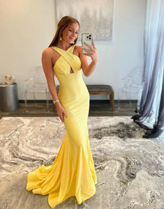 Mermaid Yellow Backless Long Prom Dresses,BD930636