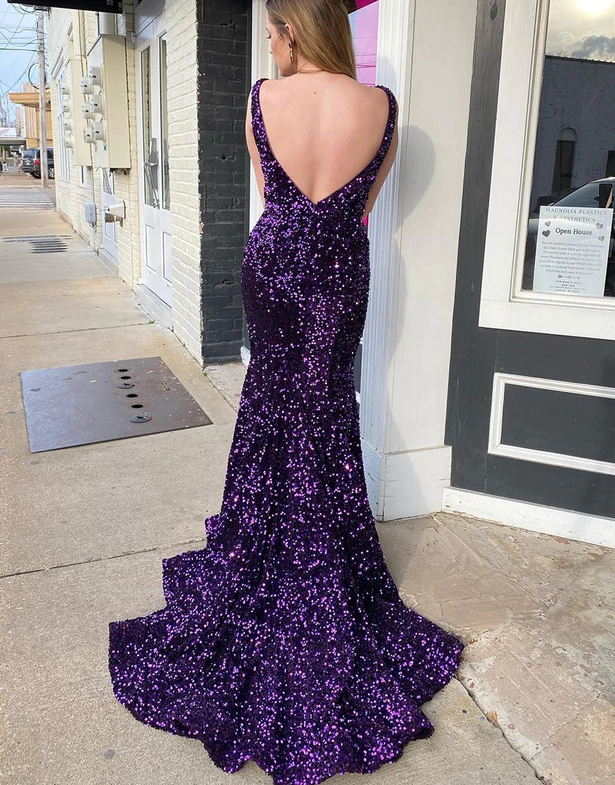 purple v neck dress Purple V-neck Mermaid Long Prom Dresses,Evening Dresses – luladress
