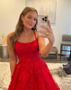 Princess A Line Long Red Prom Dresses with Appliques