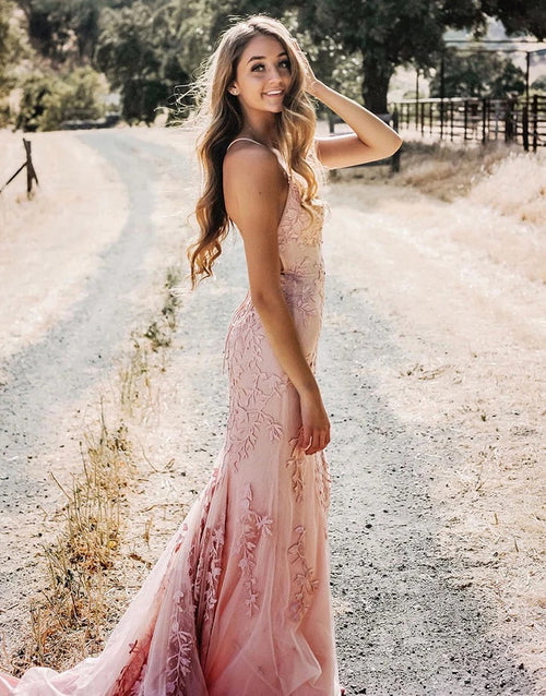 Mermaid Long Sweep Train Backless Tight Pink Prom Dresses – luladress