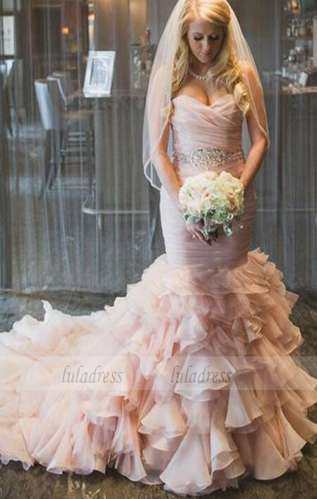 Strapless Mermaid Long Pink Wedding Dress Bridal Gown