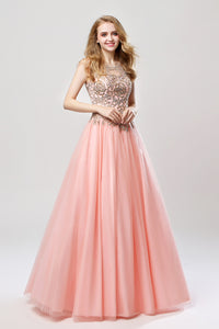 Sleeveless A-line Tulle Long Prom Dress Charming Ball Gown, LX471