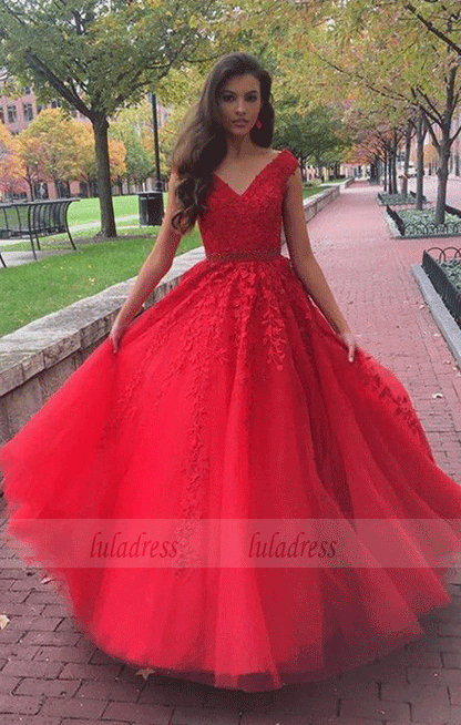 Cap Sleeves Evening Dress modest prom dress red formal dress luladress