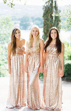 Sweetheart Rose Gold Bridesmaid Dress, Sparkly Sequin Bridesmaid Dress, Mismatched Long Bridesmaid Dresses