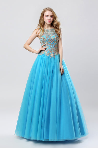 Sleeveless A-line Tulle Long Prom Dress Charming Ball Gown, LX471
