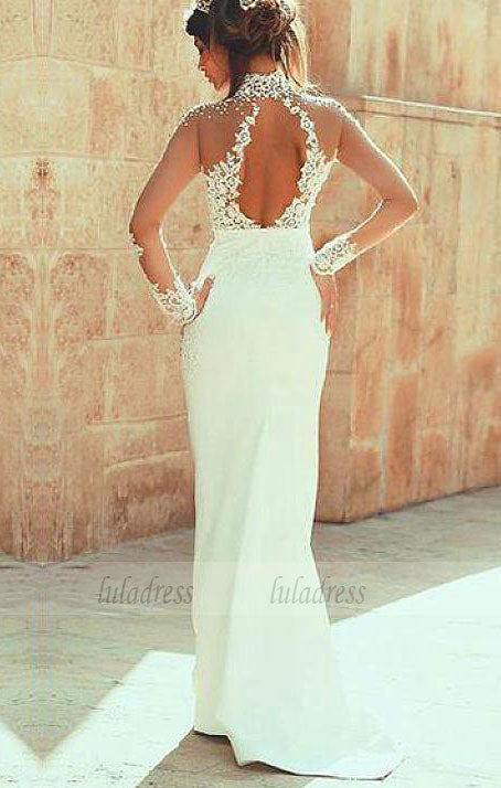 Beaded Lace Appliques Wedding Dress,Mermaid Wedding Dresses,Long Bridal Dresses