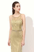 Luxury Gold Sparkle Beaded Long Mermaid Evening Dress