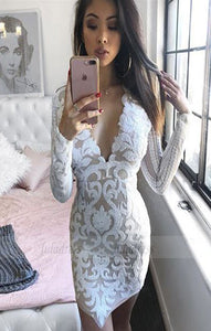 modest white lace short prom dresses, simple party dresses with sleeves