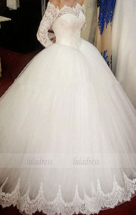 Elegant Off The Shoulder Wedding Dresses Ball Gowns Long Sleeves Bridal Gowns,BD98332